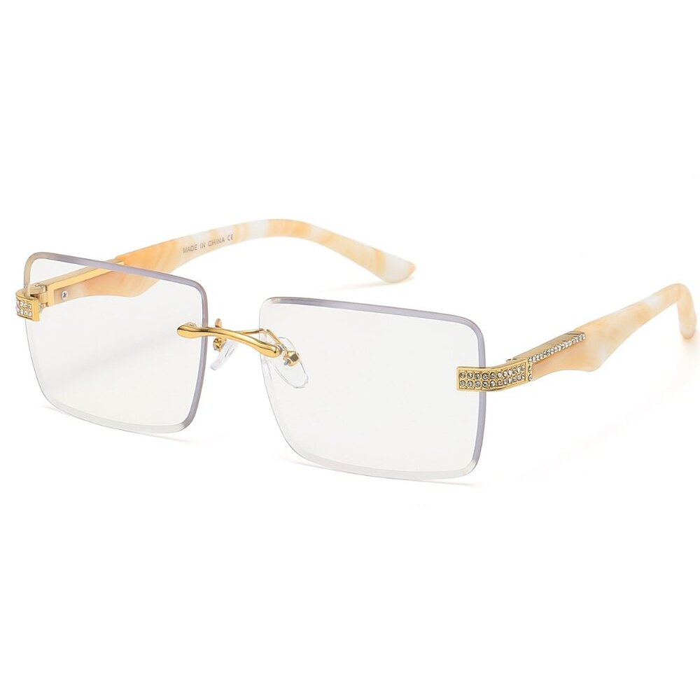 Men Sunglasses Hip Hop Style Square‎ Rimless Clear Lens Marble Woody Bufs Migos